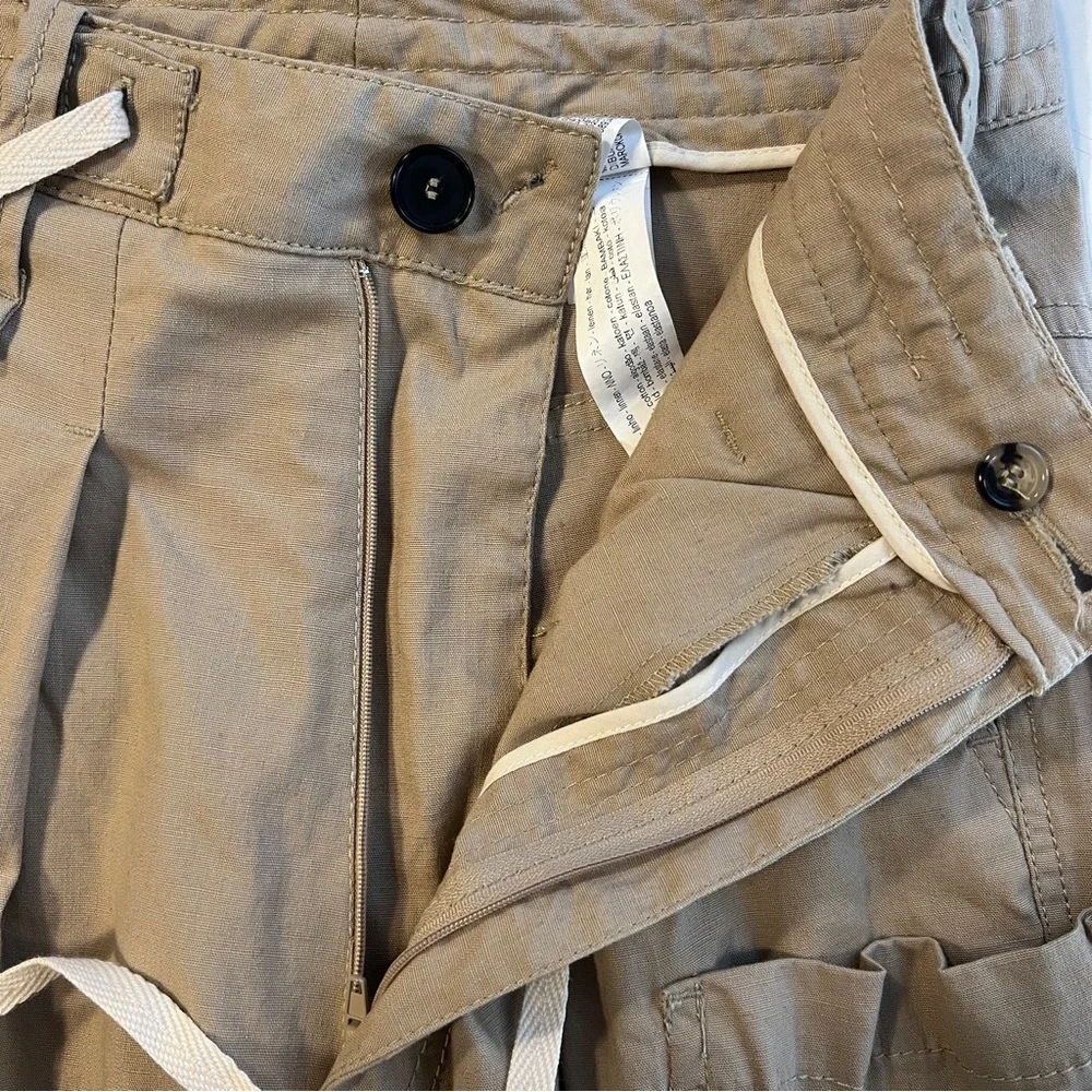 ZARA Women’s Size XS Khaki Linen ZW Collection Multi Pocketed Cargo Utility Pant